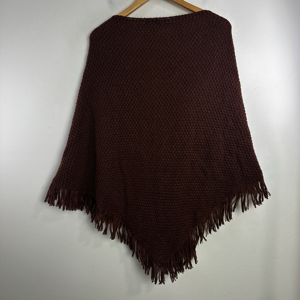 House of Harlow 1960 chocolate brown women knit fringe buckle wrap Shawl OS - Picture 5 of 6
